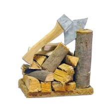 Hackstock mit Axt und Holzscheiten Zubehör für Krippenfiguren Z087 Weihnachten