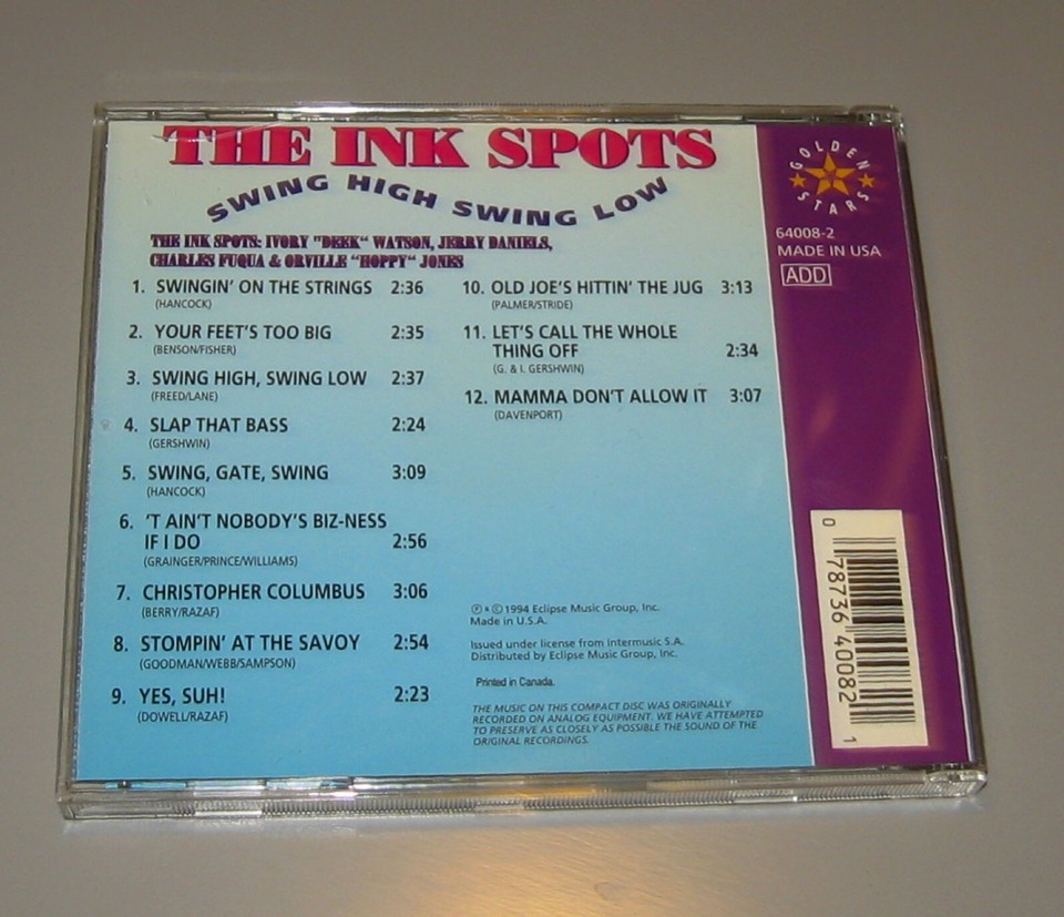 The Ink Spots Swing High Swing Low (CD, 1994, Golden Stars) eBay