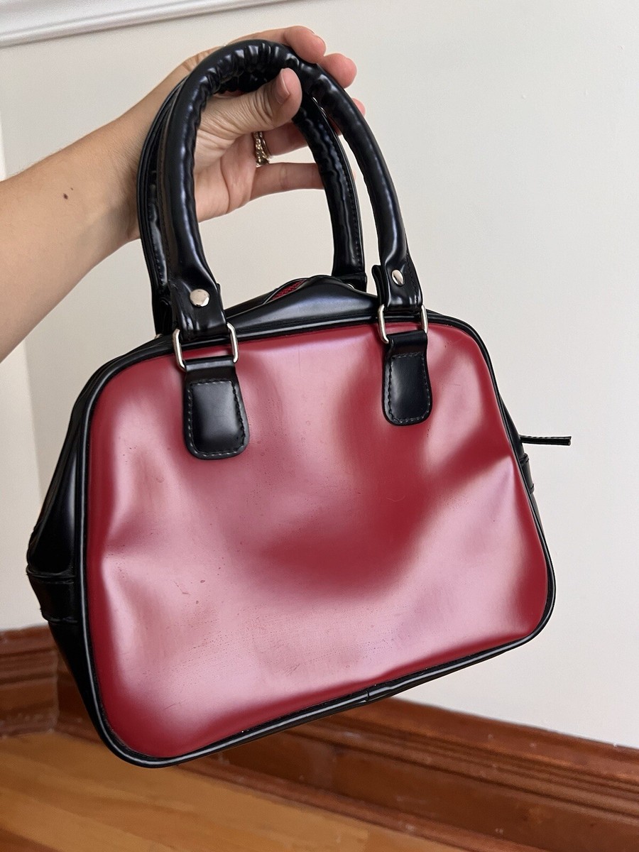 Vintage Mini Bowling Handbag Satchel Crossbody Red Black