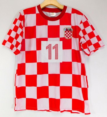 red and white checkered soccer jersey