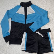 Avia girls sport activewear set jacket shorts SZ S 6-6X blk black blue white