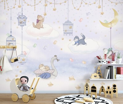 3D Cute Cat Cloud ZHUA51146 Wallpaper Wall Murals Removable Self-adhesive Ann