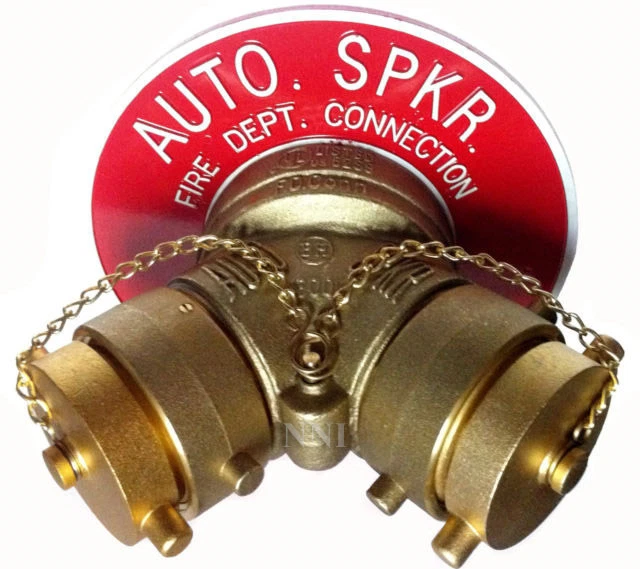 Fire Department Connection 4" NPT x 2-1/2" x 2-1/2" NST with Plugs, Wall Plate