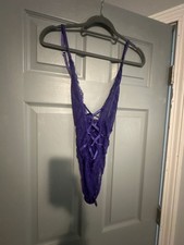 Vintage Purple Lace Lingerie Teddy Bodysuit