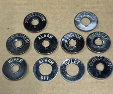 Vintage 10 USED Chrome Dash Switch Trim Rings~Tags~Chris Craft Cabin Cruisers C