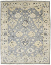 9X12 ft Handmade Oriental Rug Vintage Style Muted Gray Floral Dining Room Carpet
