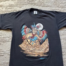 Vintage Native American Nature Art Tee Men  s Large USA Albuquerque Black Indian