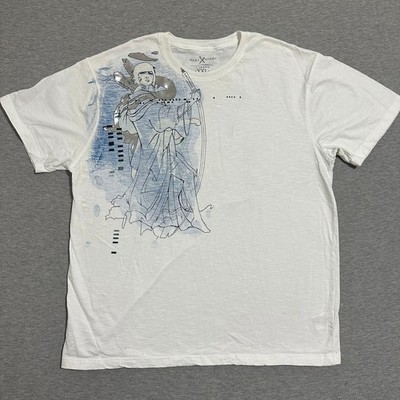 Marc Ecko Cut Sew Mens XXL Graphic T-Shirt Anime Samurai Silver Foil Y2K White
