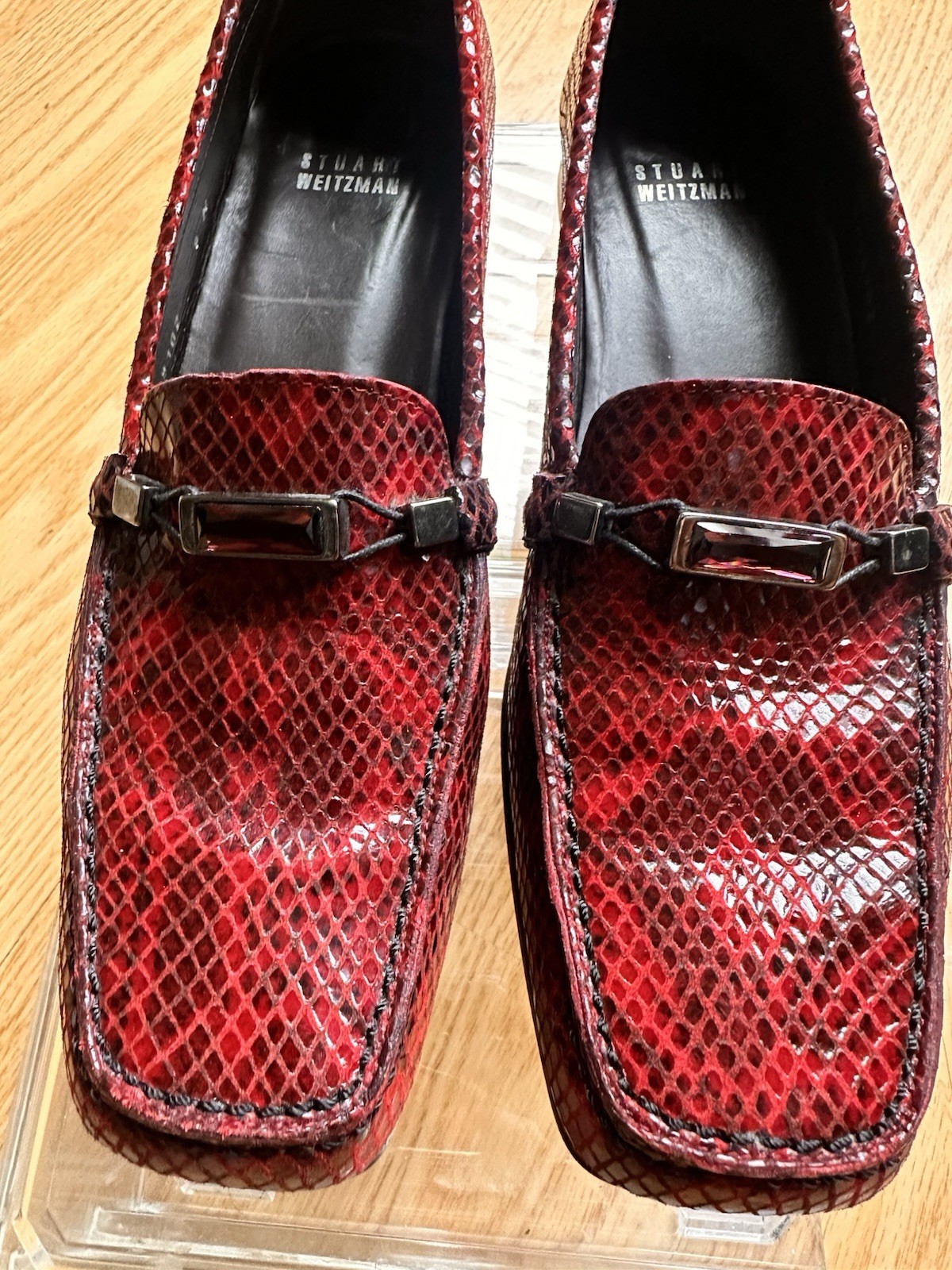 Stuart Weitzman Red Python-Embossed Leather Loafe… - image 5