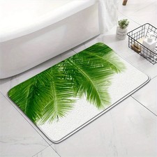 Palm Leaf Bath Mat, Lush Green Palm Leaves Background, Tropical Nature Design