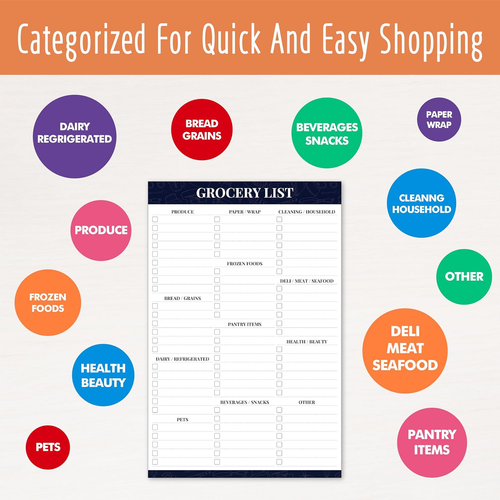 Grocery List Magnet Pad 90 Sheets Kitchen Organizer Shopping Notepad ...