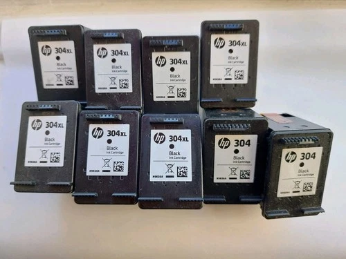 Empty Hp 304 Ink Cartridges 7 X Black XL , 2 X Black Hp All Dated 2026/27 