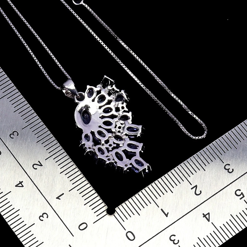 925 Argento Sterling Collana Ovale Tanzanite 6x4mm Spinello Naturale Gemma - Immagine 3 di 4