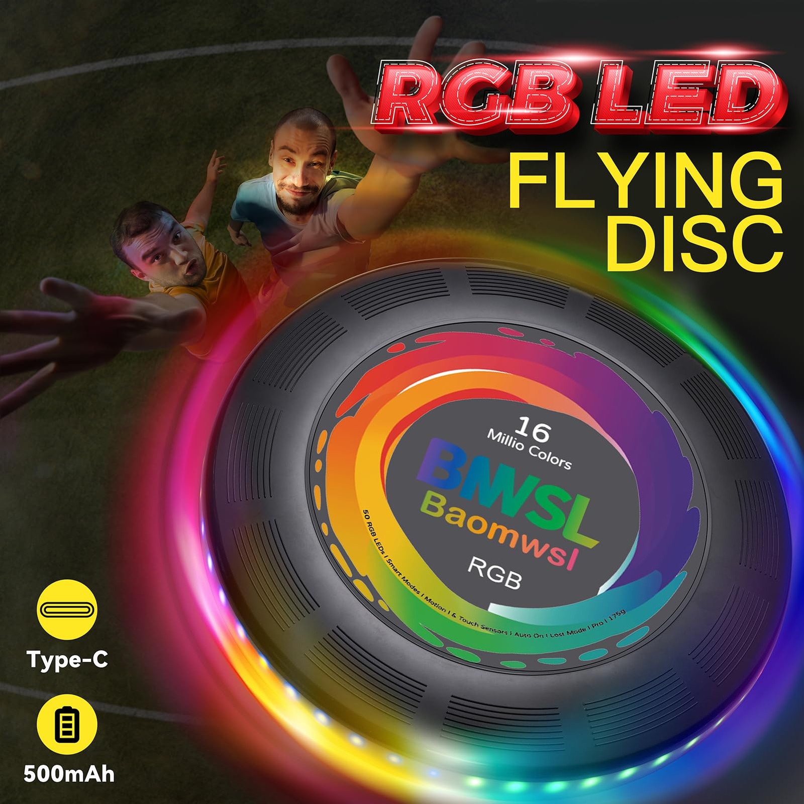Light Up Flying Disc - 16 Million Colors RGB or 50 LEDs, Ultra Bright, 13 Lig...
