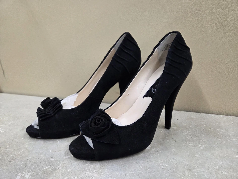 Boutique 9 туфли женский размер 9,5 черный замшевый заглянуть носок цветок каблуки коробка нарядный - Изображение 4 из 4