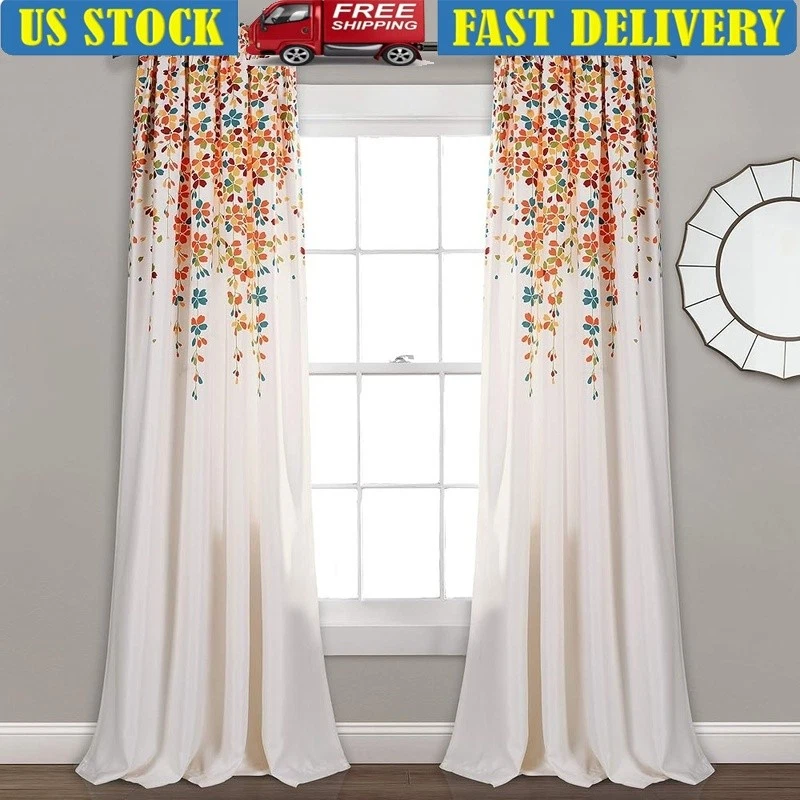 Elegant Floral Room Darkening Curtains Soft Window Panel Set Noise Reduction New