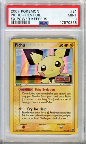 PSA 9 MINT Pokemon Pichu Reverse Holo Rare ex Power Keepers #21/108