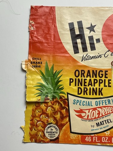 Vintage 1969 HI-C Drink Label w Hot Wheels Redline Offer - Picture 3 of 5
