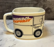 VINTAGE FEDEX DELIVERY TRUCK MUG COFFE CUP FEDERAL EXPRESS WORLDWIDE SERVICE