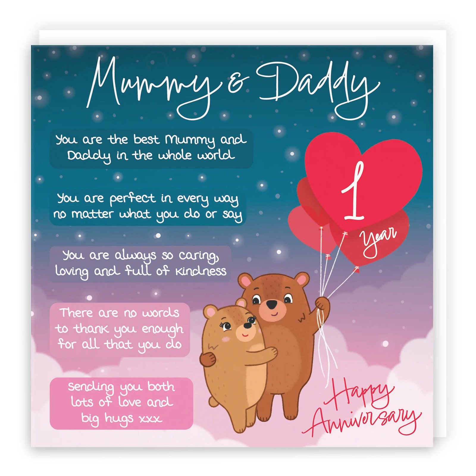 1st Mummy And Daddy Anniversary Card Starry Night Cute Bears