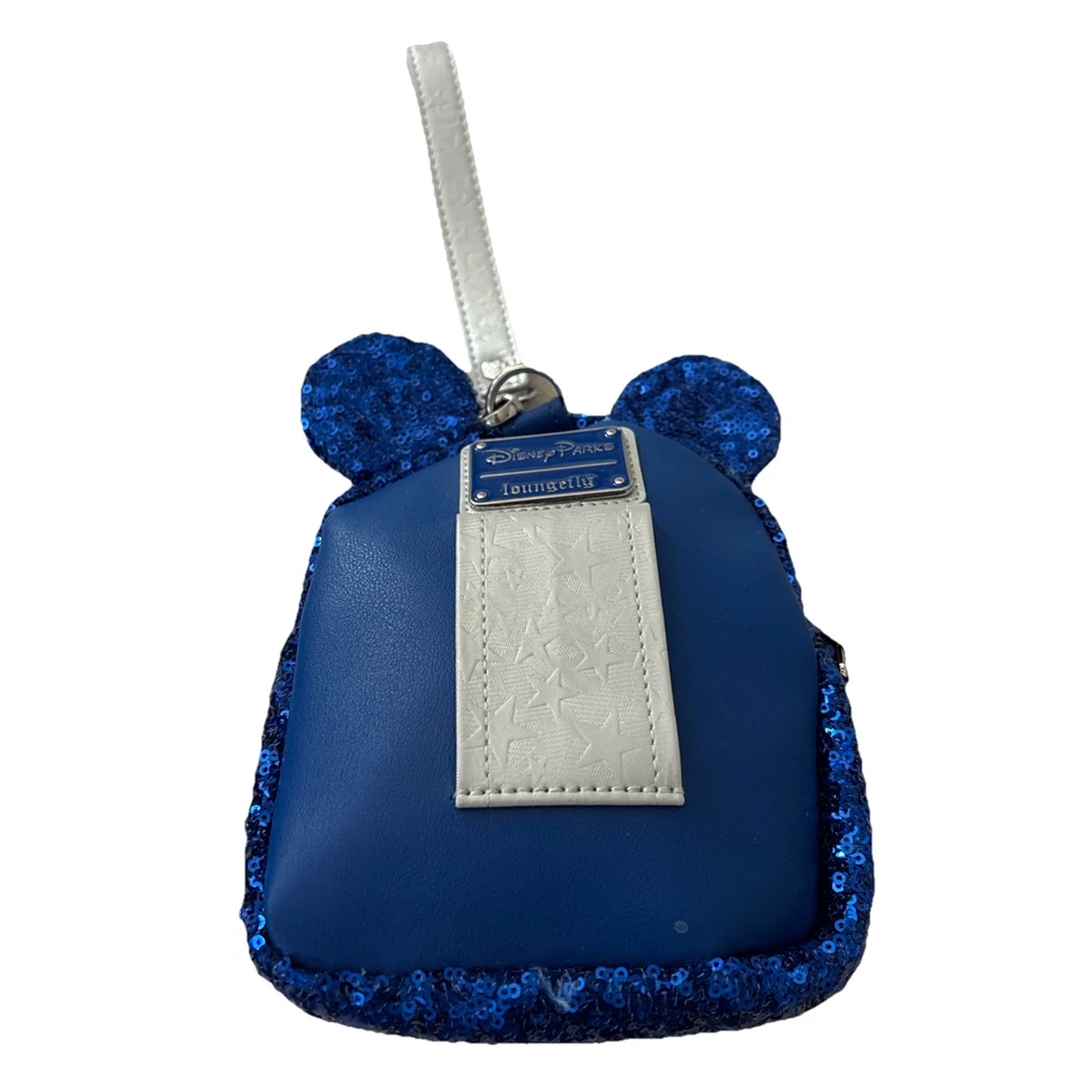 Disney Loungefly Minnie Mouse Azul Lentejuelas/Plateado Mini Mochila/Bolso Cinturón Muñequera Foto 3 de 3