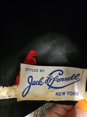 Jack McConnell Black Wool Felt Hat Rhinestones Feathers  display picture 1