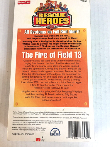 Rescue Heroes The Fire of Field 13 VHS tape Ships Free Same Day With Tracking - Picture 2 of 2