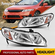 Chrome Housing Headlights Assembly for 2006-2011 Honda Civic Sedan 4Dr Pair Lamp