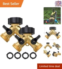 Garden Hose Splitter Brass 2 Way Adapter Y Connector Flow Control Leak-Free