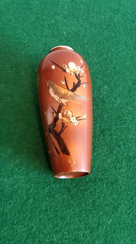 Antike Japan kupfer Vase handgeschnitzt Blumen Vogel muster Teilweise versilbert - Bild 8 von 8