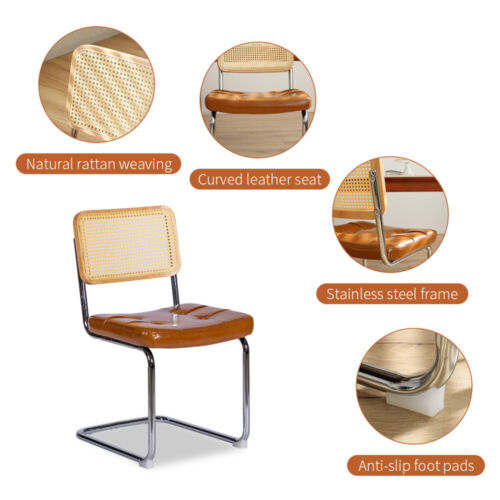 Set of 2,Faux Leather Rattan Accent Chairs,Chrome Legs,Mid-Century Modern Design - Picture 3 of 13