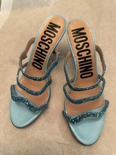 Glitter Slim Heel Sandal Women MOSCHINO SZ"38 LIGHT BLUE NO BOX