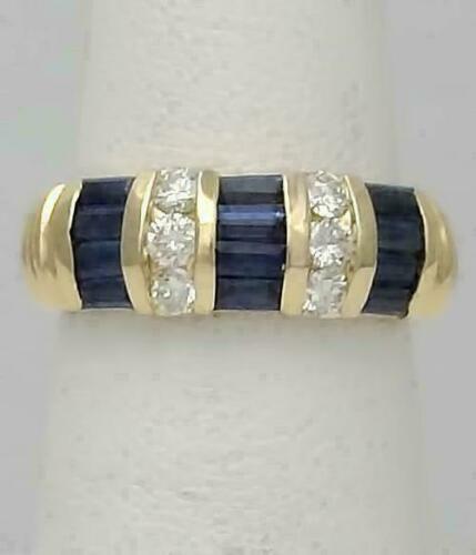 Blue Sapphire & Diamond Simulated Wedding Ring in 14K Gold Plated Silver