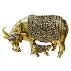 Brass Nandi Cow & Calf Kamdhenu Statue Hindu Religious Shiva Vehicle Home Décor