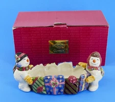 FiTZ & FLOYD CLASSiCS CHRiSTMAS FROSTY FOLKS SNOWMAN TiDBiT DiSH CRACKER TRAY