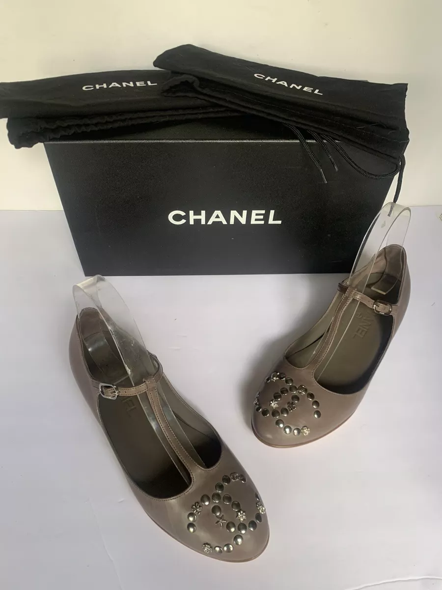 Chanel Shoes Mary Jane Lucky Charm Taupe Leather Flats New Box & Bags Size  37