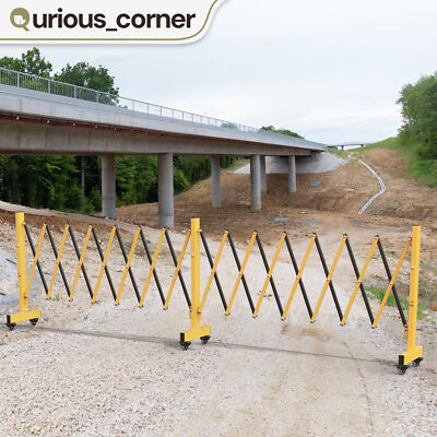 16ft Retractable Yellow Coated Metal Safety Barrier Controllable Wheels Outdoor
