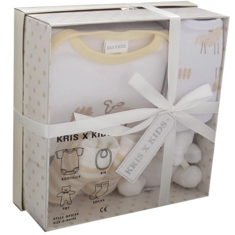 Newborn BABY GIFT SET Cream Layette Clothes & Teddy Bear Neutral 0-3 M Xmas