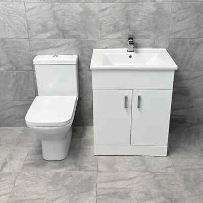 Tess Square Vanity Unit Ceramic Basin and Short Projection Toilet Set White