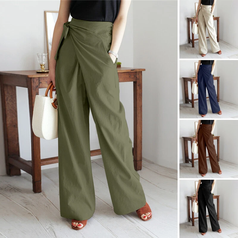 Womens Casual Pants Ruched Wide Leg Flowy High Waisted Palazzo Straight  Long Trousers Women Straight Leg Pants Ladies Comfy Trousers with Pocket,  Khaki&S - Walmart.com