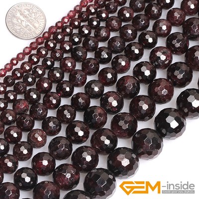 Natural Dark Red Garnet Gemstone Faceted Round Beads For Jewelry Making 15'' YB