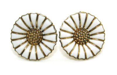 Anton Michelsen AM Denmark 925 Sterling Silver Enamel Daisy Flower Clip Earrings
