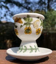 Vtg Portmeirion Botanic Garden Egg Cup Common Tomentil Porcelain Plate Old Label