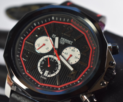 Montre Chronographe Suisse Paul Perret Voltaire Pour Homme - Cuir Noir, Boîtier 48 Mm