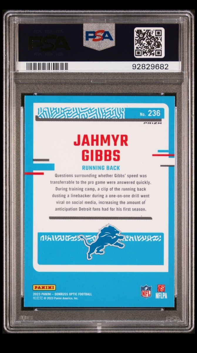 2023 Donruss Optic Jahmyr Gibbs RC Purple Shock PSA 9 Lions | eBay