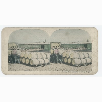  Stereoscope Stereo View Card Levee New Orleans Loading Sugar