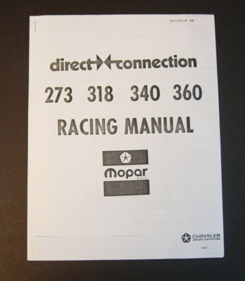 Mopar Direct Connection Racing Manual 273 318 340 360 Engine Dodge Plymouth Vtg