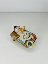 Clay Pig Wearing Hat Sunbathing Folk Art Life Preserver Book Towel Handmade