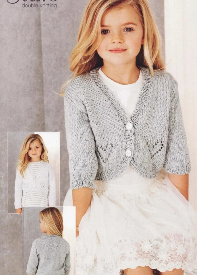 childrens girls heart cardigan 2 - 11 years dk knit knitting pattern COPY a31