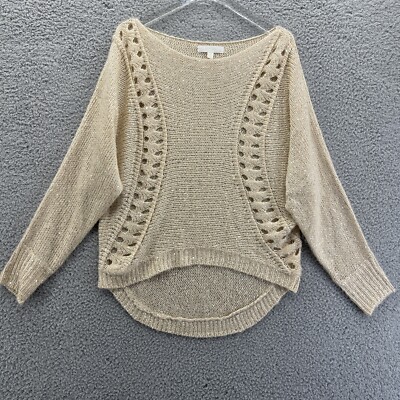 Lumiere Women Knitted Sweater Size Medium Peach Long Sleeve Pullover Boat Neck